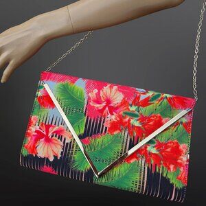 Aldo Tropical Floral Print Bag Hibiscus Summer Clutch Envelope Chain Strap